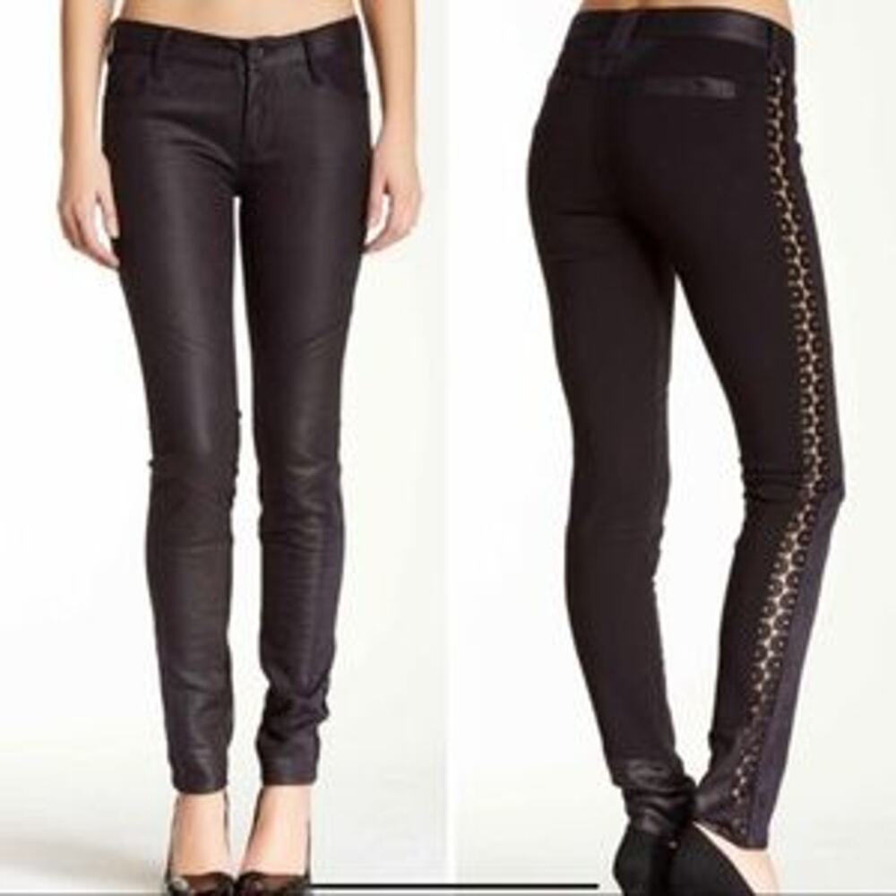 NEW‎ Black Orchid Brown Moto Lace Panel Leggings Women's Size 26